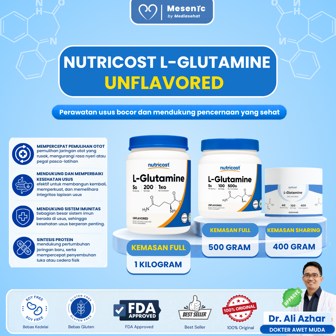 L-Glutamine Powder by Nutricost - Perawatan Usus Bocor - Unflavored