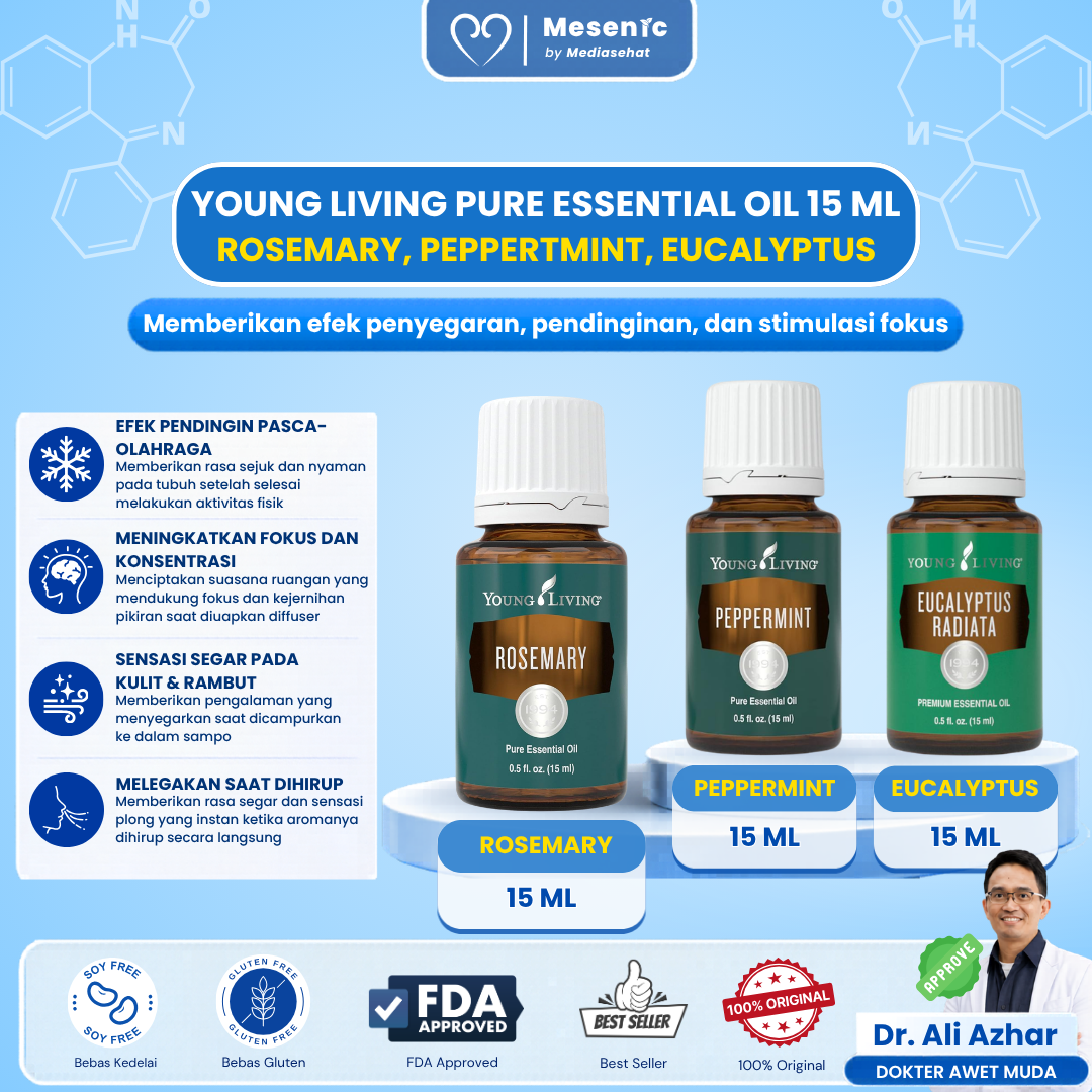 Young Living Essential Oil 3 Varian - Rosemary, Peppermint, dan Eucalyptus Radiata