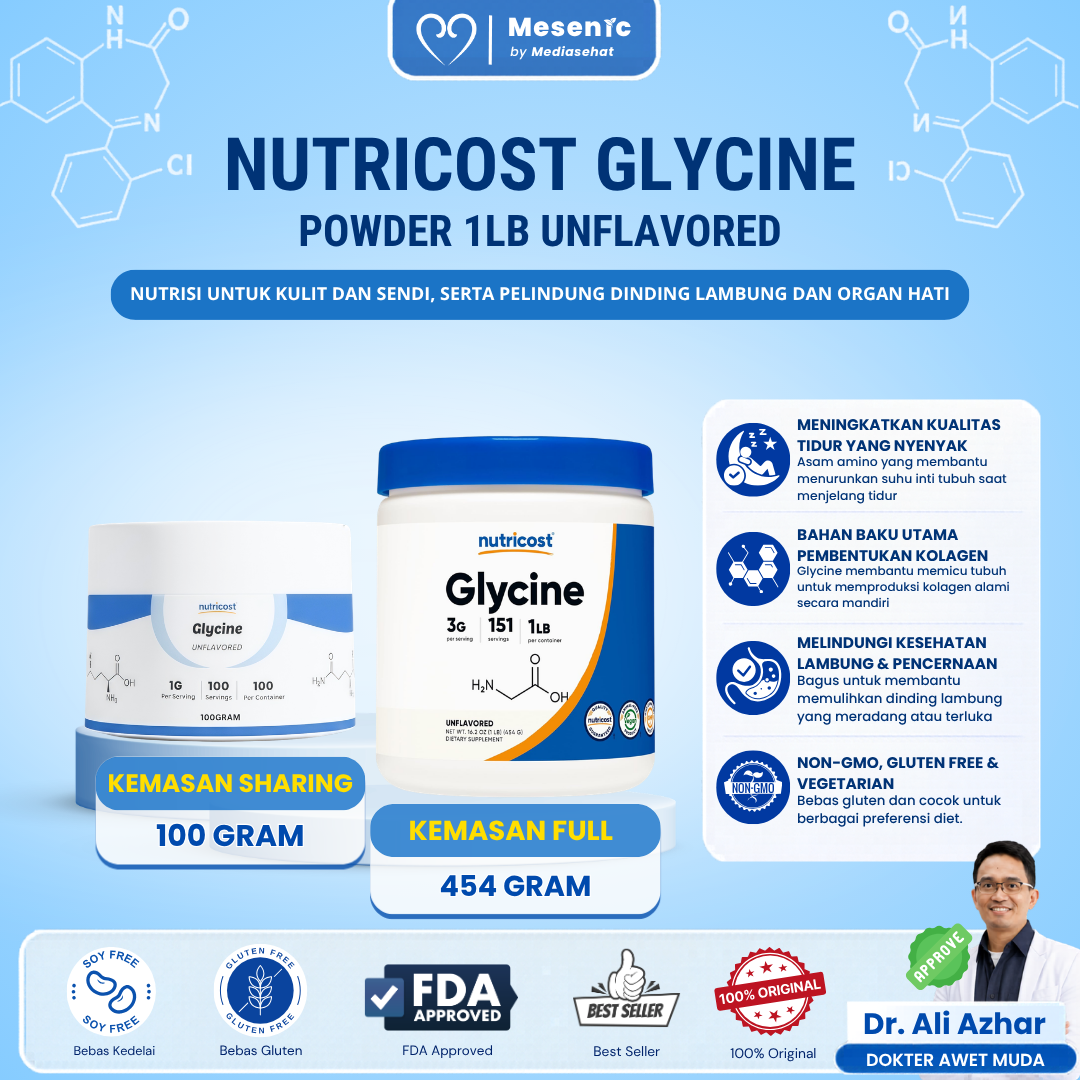 Glycine Powder by Nutricost - Perawatan Usus Bocor & Pencernaan Sehat