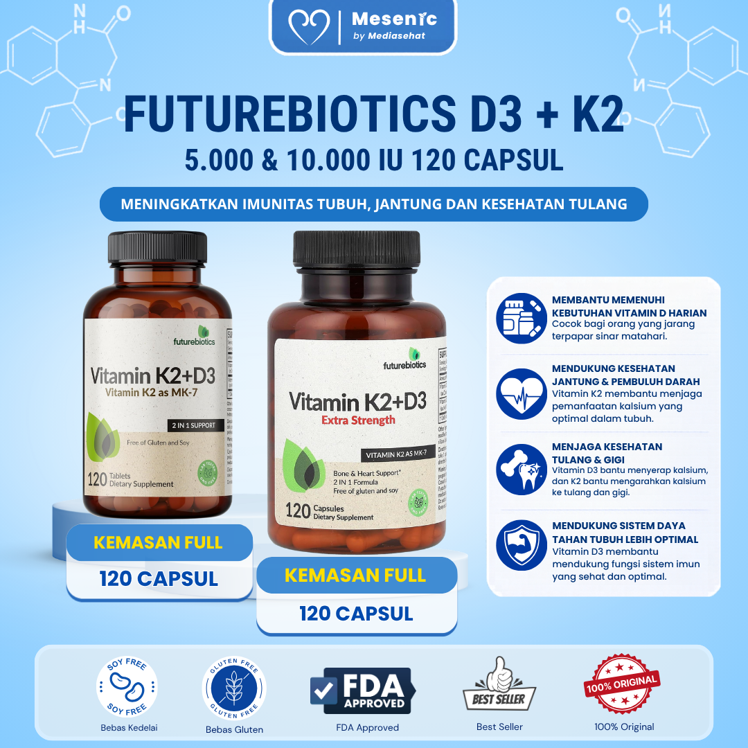 Futurebiotics Vitamin D3+K2 5000 IU & 10000 IU – Bantu Serap Kalsium, Jaga Tulang & Jantung