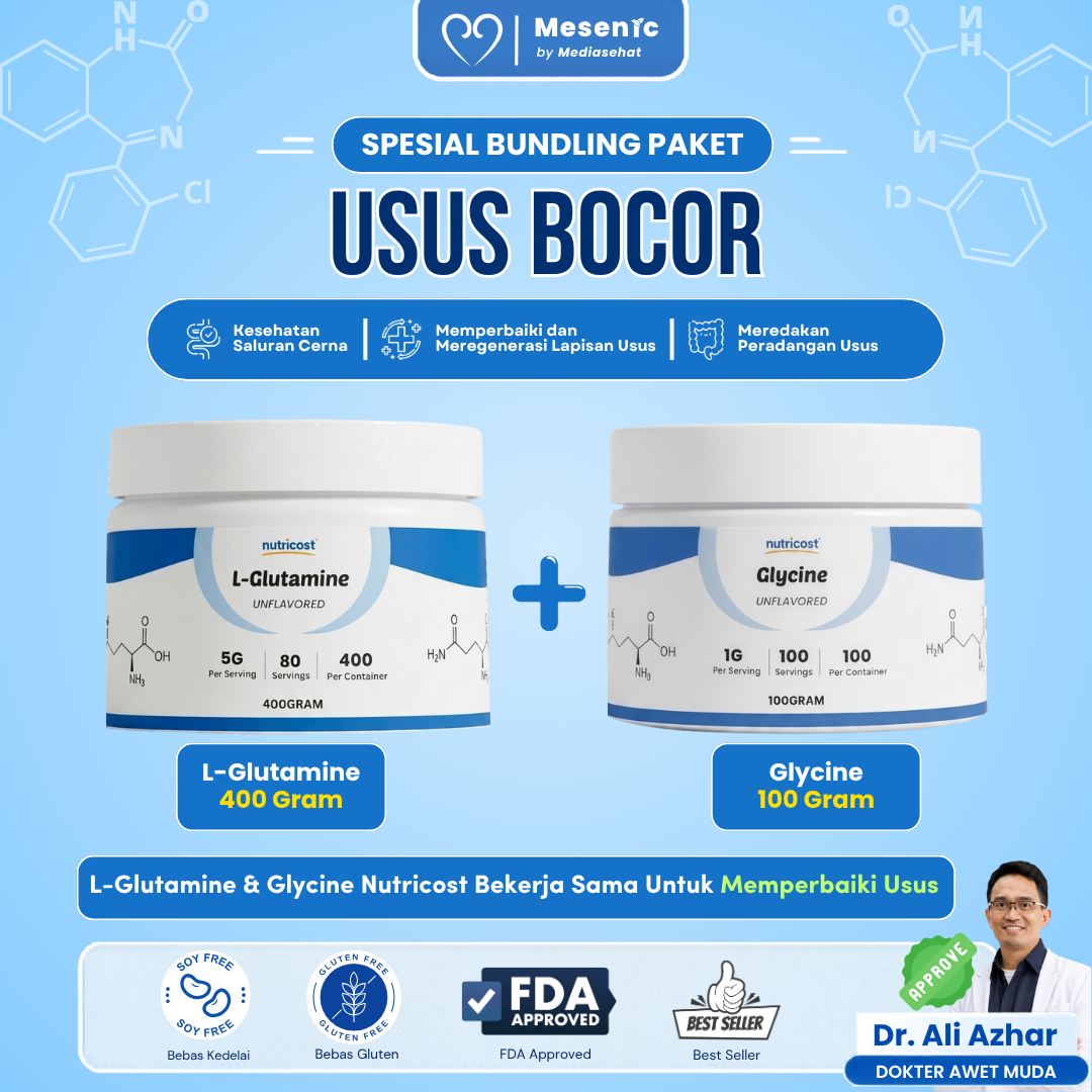 Paket Bundling Usus Bocor – Glycine + L-Glutamine Nutricost untuk Perbaikan Usus Bocor