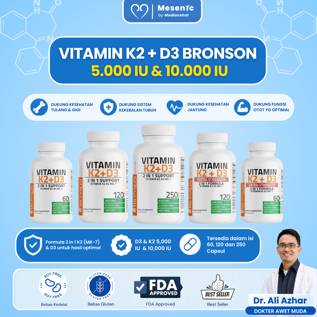 Bronson Vitamin K2+D3 5000 IU & 10000 IU – Bantu Serap Kalsium, Jaga Tulang & Jantung