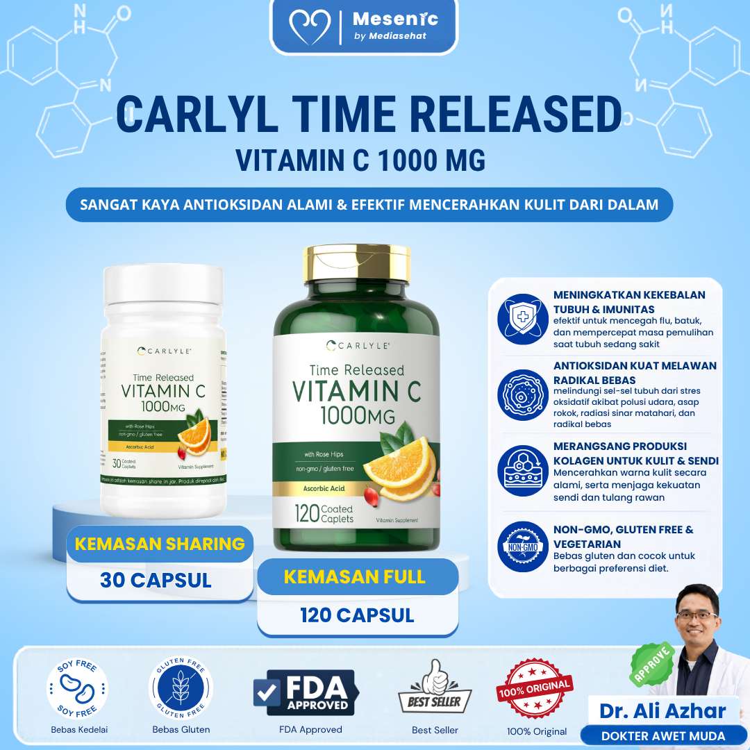 Carlyle Vitamin C 1000mg Time Released - Vegetarian Tablet with Rose HIPS